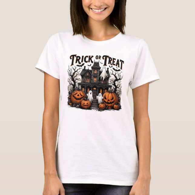 T-shirt Soirée intimidante avec fantômes et citrouilles ! (Devant)