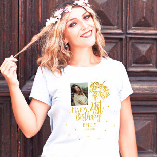 T-shirt Soirée photo élégante 21e anniversaire Gold Foliag