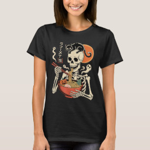 T-shirt Soky Skeleton Manger Ramen Bowl Avec Chat Hallowee