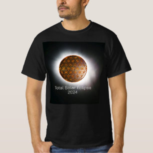 T-shirt Solar Eclipse 2024 Gold Sparkling Flower of Life