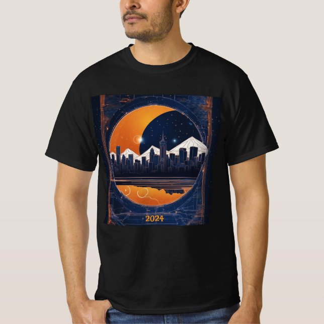 T-shirt Solar Eclipse Cityscape Hills 2024 Ajouter Nom Hom (Devant)