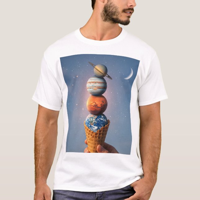 T-shirt Solar System Ice Cream Cone - Surreal Cosmic Art (Devant)