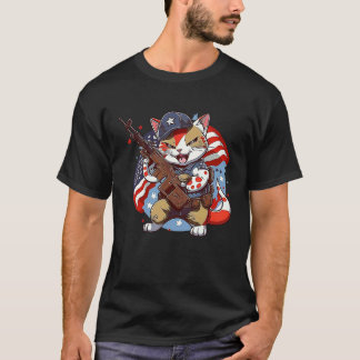 T-shirt Soldat de chat armes à feu américaines Patriot