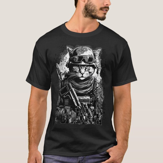 T-shirt Soldat de chat, Maman de chat, Amoureux des chats, (Devant)