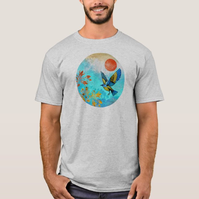 T-shirt Soleil de l'arbre d'oiseaux (Devant)