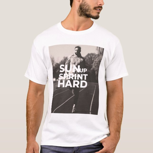 T-shirt Soleil debout, Sprint dur matin en cours (Devant)