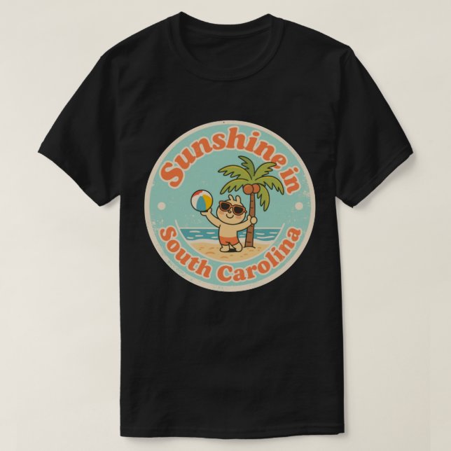 T-shirt Soleil en Caroline du Sud_ Palmier rétro (Design devant)