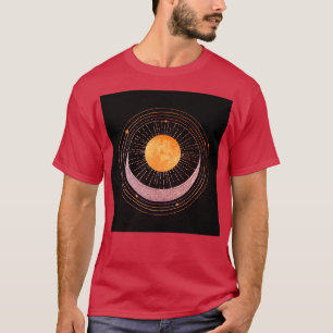 T-shirt Soleil et croissant lune or argent sur noir