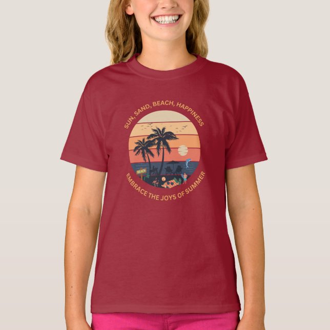 T-shirt Soleil, Sable, Plage, Bonheur, Embrassez des Joys  (Devant)