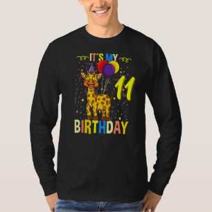 T-shirt Son 11ème anniversaire de ma girafe animal africai