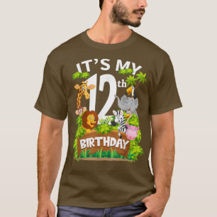 T-shirt Son 12e anniversaire Zoo Animal mignonne 12 ans B