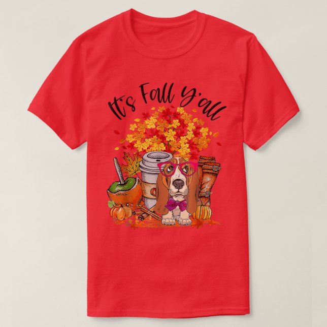 T-shirt Son automne Yall Basset Hound Citrouille automne a (Design devant)