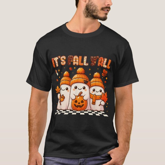 T-shirt Son Automne Yall Boo Ghost Automne Automne Mens Fe (Devant)