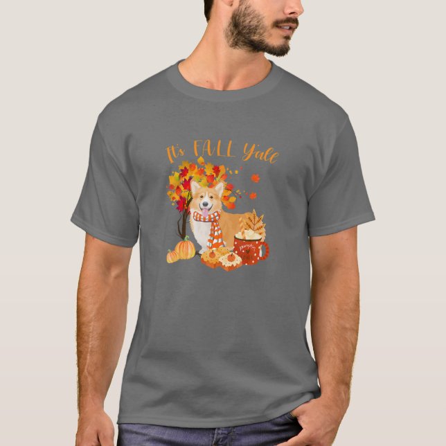 T-shirt Son automne Yall Corgi Chien Halloween Automne (Devant)