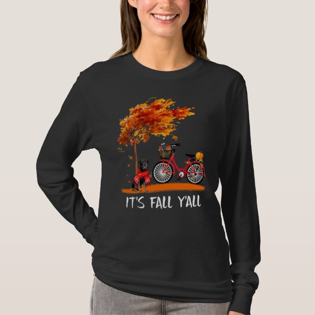 T-shirt Son Automne Yall Rottweiler Vélo Citrouille Épice  (Devant)