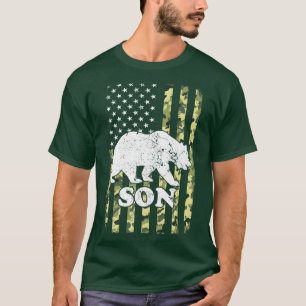 T-shirt Son Bear Camping Randonnée Camouflage USA American