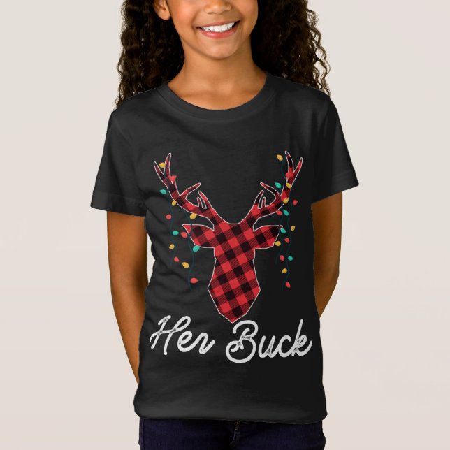 T-Shirt Son Buck Reindeer Red Plaid Christmas Pyjama Match (Devant)