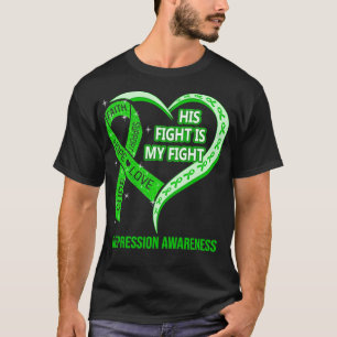 T-shirt Son Combat Est Mon Combat Ribbon Heart Depression 