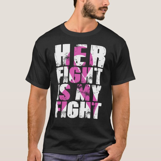 T-shirt Son combat est mon rose de conscience de cancer du (Devant)