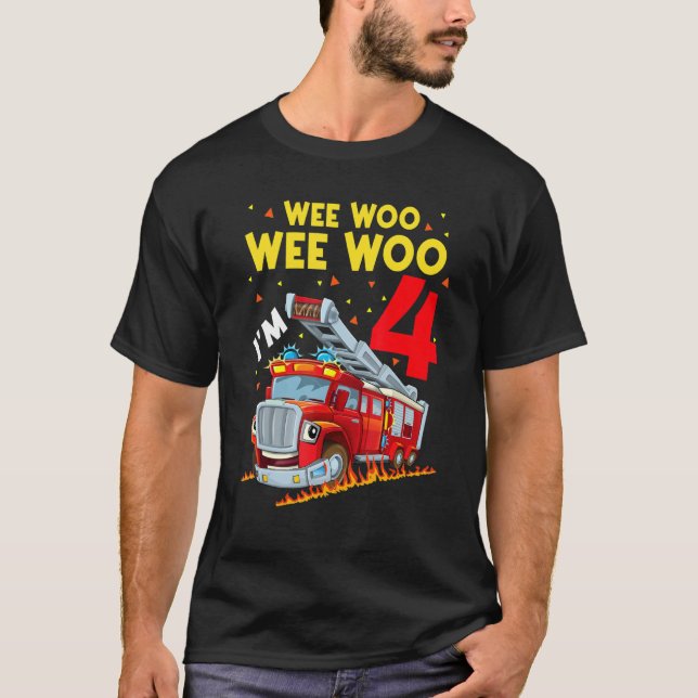 T-shirt Son L'alarme Je suis 4 Anniversaire Boy Fire Truck (Devant)