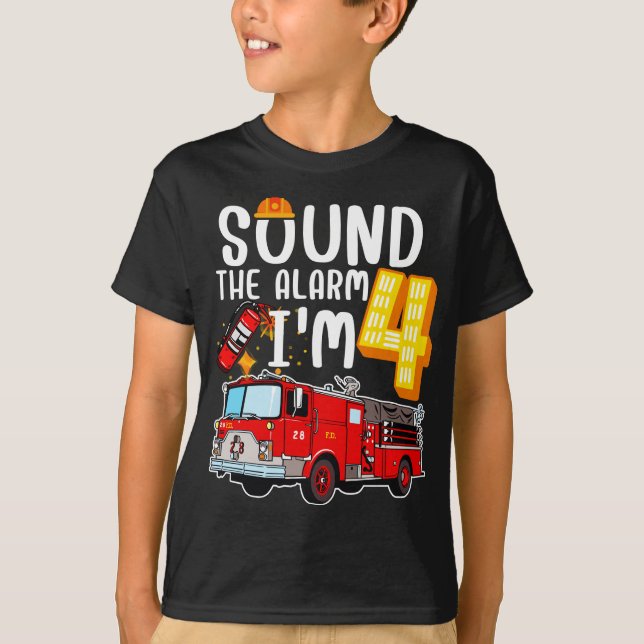 T-shirt Son L'alarme Je suis 4 pompier Moteur d'incendie G (Devant)