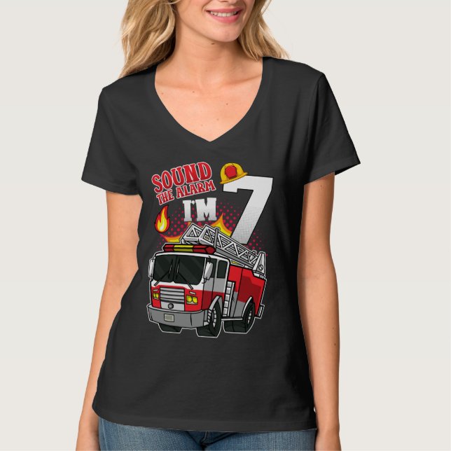 T-shirt Son L'alarme Je suis 7 pompier Femmes V-Cou (Devant)