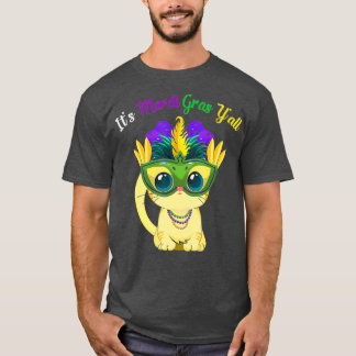 T-shirt Son Mardi Gras Yall Cute Cat Mask Perles Mardi