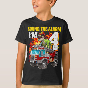 T-shirt Sonne l'alarme Je suis 4 Dinosaur pompier 4th Bir