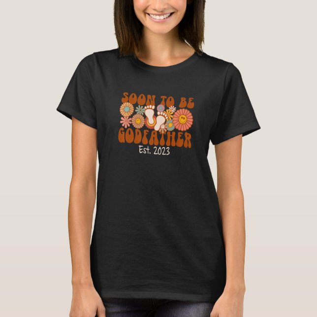 T-shirt Soon To Be Godfather 2023 Groovy Pregnancy Announc (Devant)