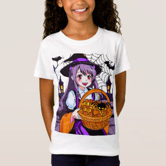T-Shirt Sorcière Anime avec panier de Citrouilles