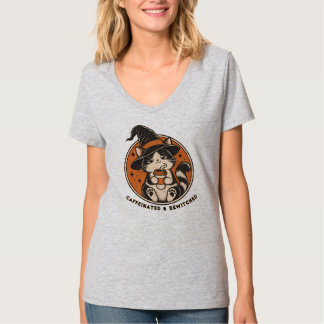 T-shirt Sorcière de chat drôle caféinée et ensorcelée Hall