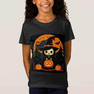 T-Shirt Sorcière de dessin animé avec des amis citrouilles