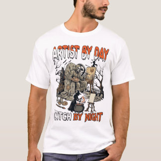 T-shirt Sorcière de jour d'artiste Nuit d'Halloween Peintr