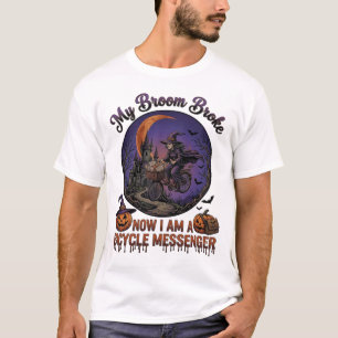 T-shirt Sorcière de messager de vélo brisé balai Halloween