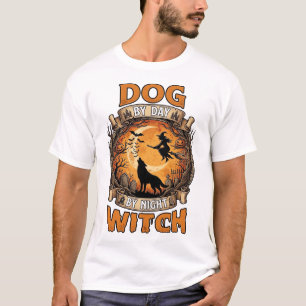 T-shirt Sorcière de nuit de jour de chien Halloween Loup L
