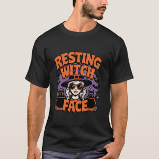T-shirt Sorcière de repos visage drôle Halloween sorcière 