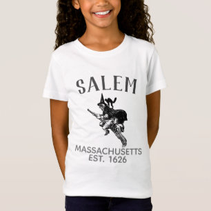 T-Shirt Sorcière de Salem Massachusetts au balai avec chat