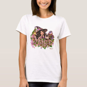 T-shirt Sorcière d'Halloween Chic Féminin et Magie de Chat