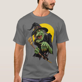 T-shirt SORCIÈRE EFFRAYANTE avec BALAI et CHAT NOIR