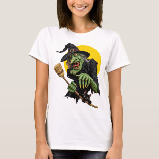 T-shirt SORCIÈRE EFFRAYANTE avec BALAI et CHAT NOIR