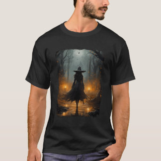 T-shirt Sorcière Mystique Marcher La Forêt Halloween Gothi