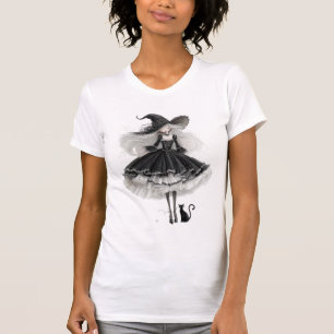T-shirt Sorcière noire élégante – Art aquarelle gothique
