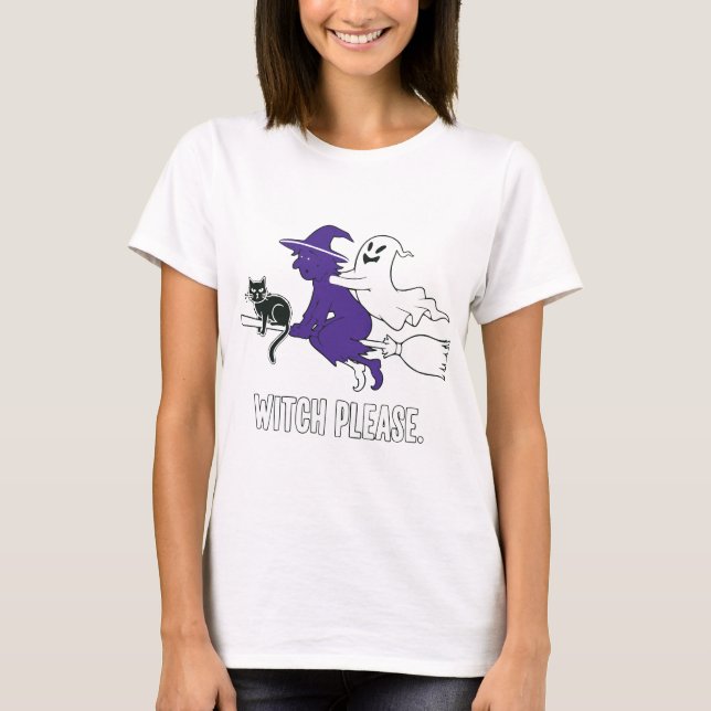 T-shirt Sorcière S'Il Vous Plaît Drôle Halloween Flying Wi (Devant)