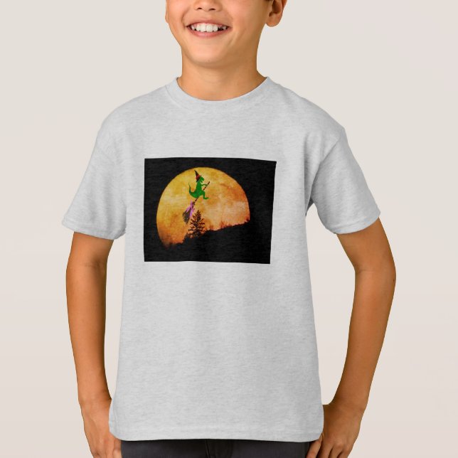 T-shirt Sorcière T-Rex Joueuse Halloween Tee | Enfants amu (Devant)