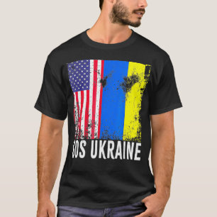 T-shirt Sos Ukraine Flag American Flag Support Ukraine Map