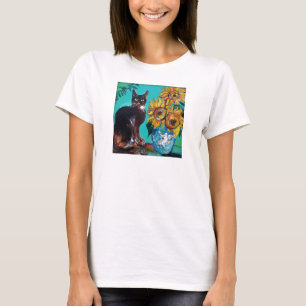 T-SHIRT SOUCHES AVEC CHAT EN TURQUOISE BLEUE