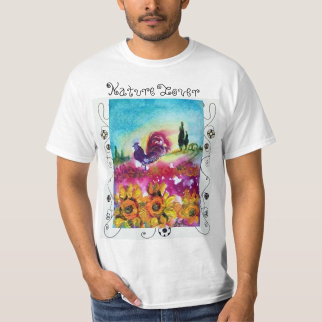 T-SHIRT SOUFFRANCES, POPIES, ROOSTER NOIR AMOUR NATURE (Devant)