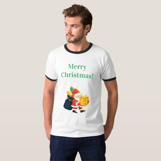 T-shirt Souhaits Noël Imprimé Joie Célébration Ringer (Devant entier)