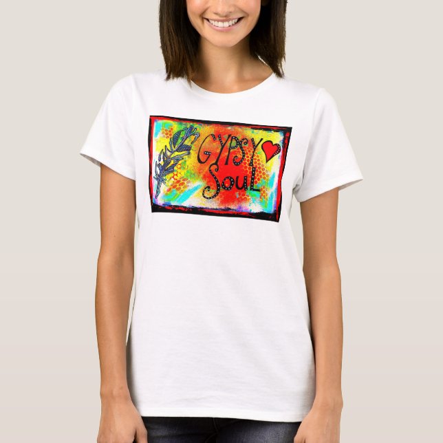 T-shirt Soul tzigane avec plumes et coeur (Devant)