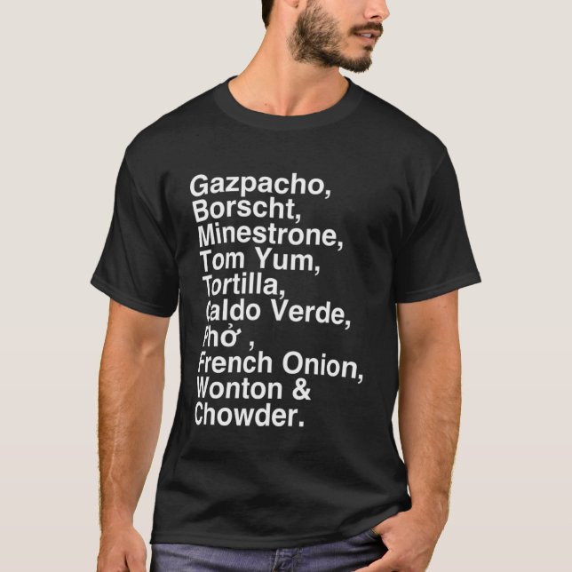 T-shirt Soupe s Gazpacho Borscht Minestrone Fun Fun (Devant)